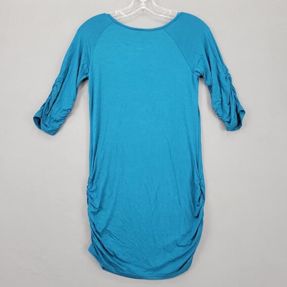 Zenana Premium Blue Stretch Bodycon Dress Midi Gathers Preppy NEW Womens Size M - Picture 2 of 9